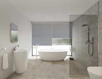 Photo de salle de bain avec stores alternés