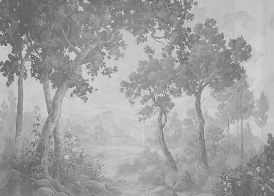 papier peint douce provence motif de foret dans la brume