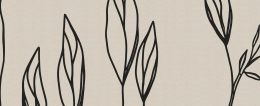 papier peint feuillage sur lin motif de feuille dessinee noir sur fond beige