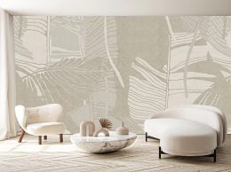 papier peint lin de bardade situation dans un salon avec canape table basse arrondi