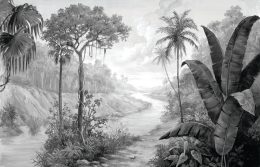 papier peint paraiso blanco motif de foret tropical noir et blanc