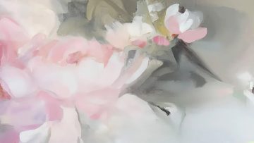papier peint peonia motif a fleur rose et gris tres doux