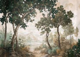 papier peint provence ambree motif motif de foret dans les tons de vert et brun