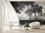 papier peint provence vintage situation dans un salon moderne avec fauteuil et voilage blanc