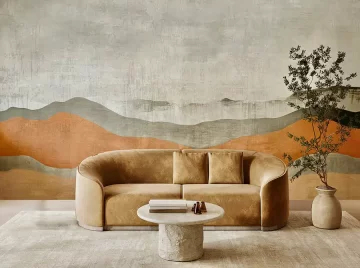 papier peint arizona situation avec canape table basse et plante