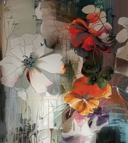 papier peint pop fleur dessine colore